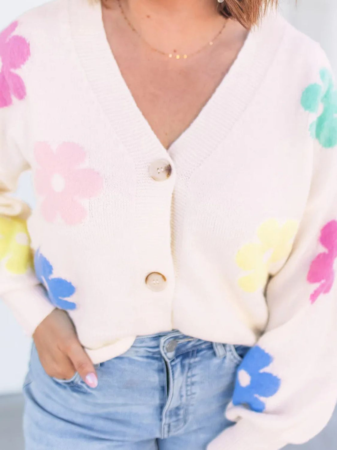 Plus Size Flower Button Up Long Sleeve Cardigan - Pahabu - Women's Clothing & Shop
