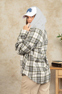 Drawstring Plaid Long Sleeve Hooded Jacket - Pahabu - Women's Clothing & Shop