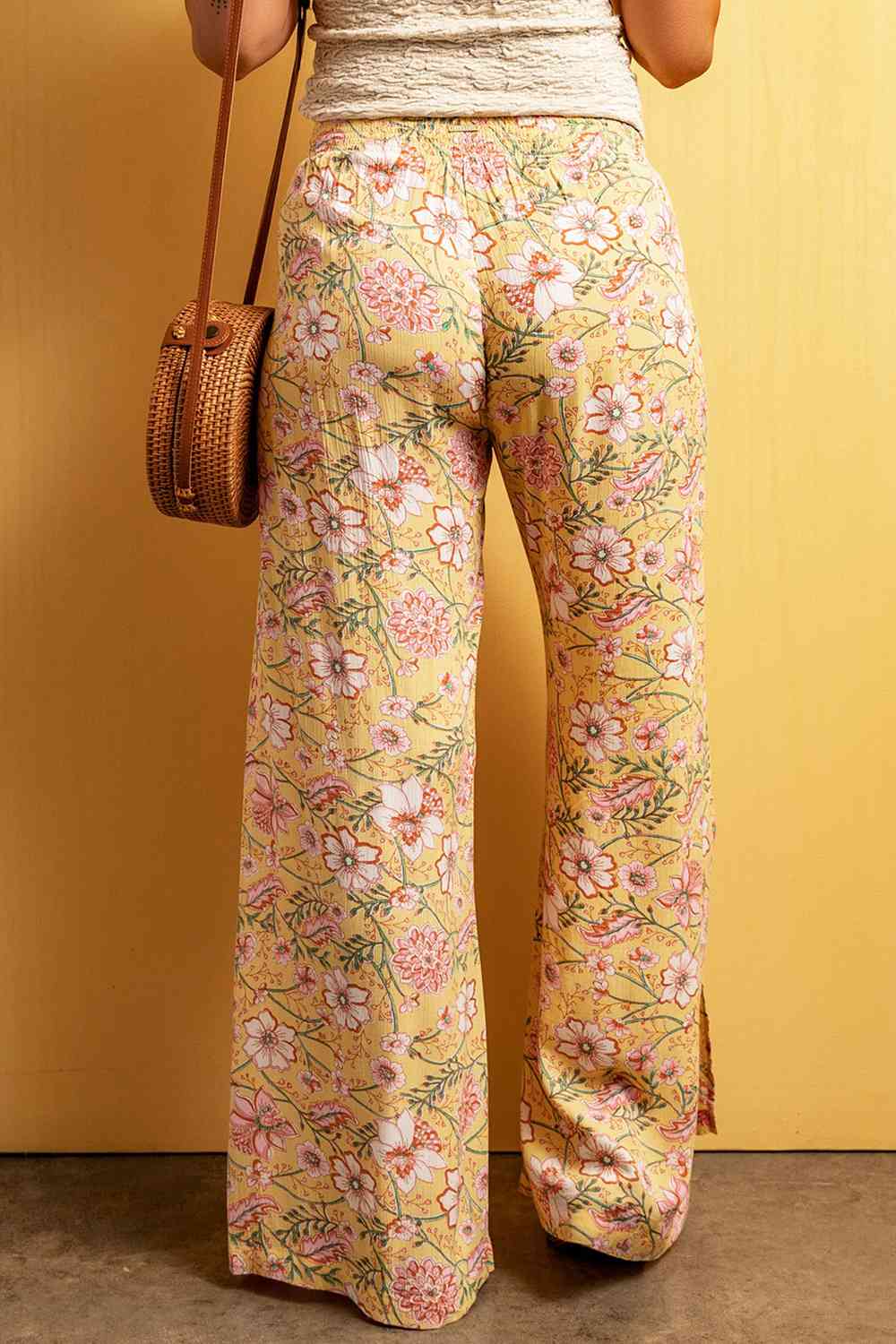Floral Slit Wide Leg Pants - Pahabu - Women's Clothing & Shop