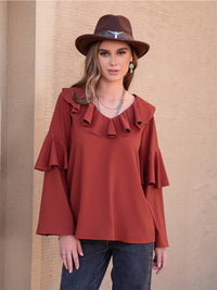 Statement Collar Long Sleeve Blouse - Pahabu - Women's Clothing & Shop