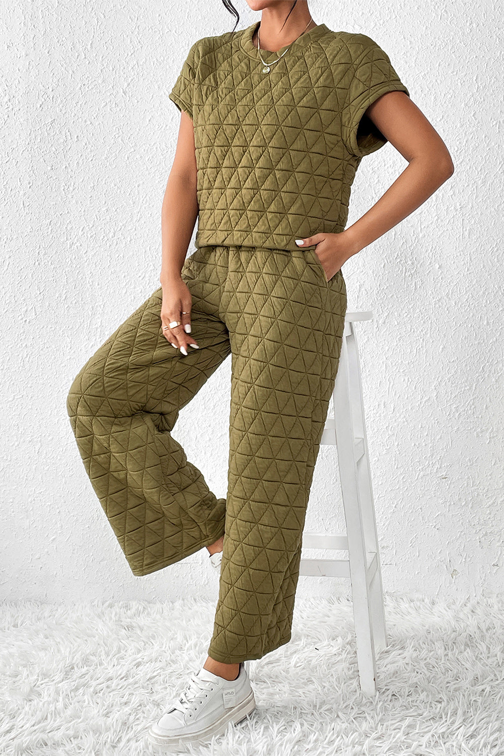 Short Sleeve Top and Pocketed Pants Lounge Set - Pahabu - Women's Clothing & Shop
