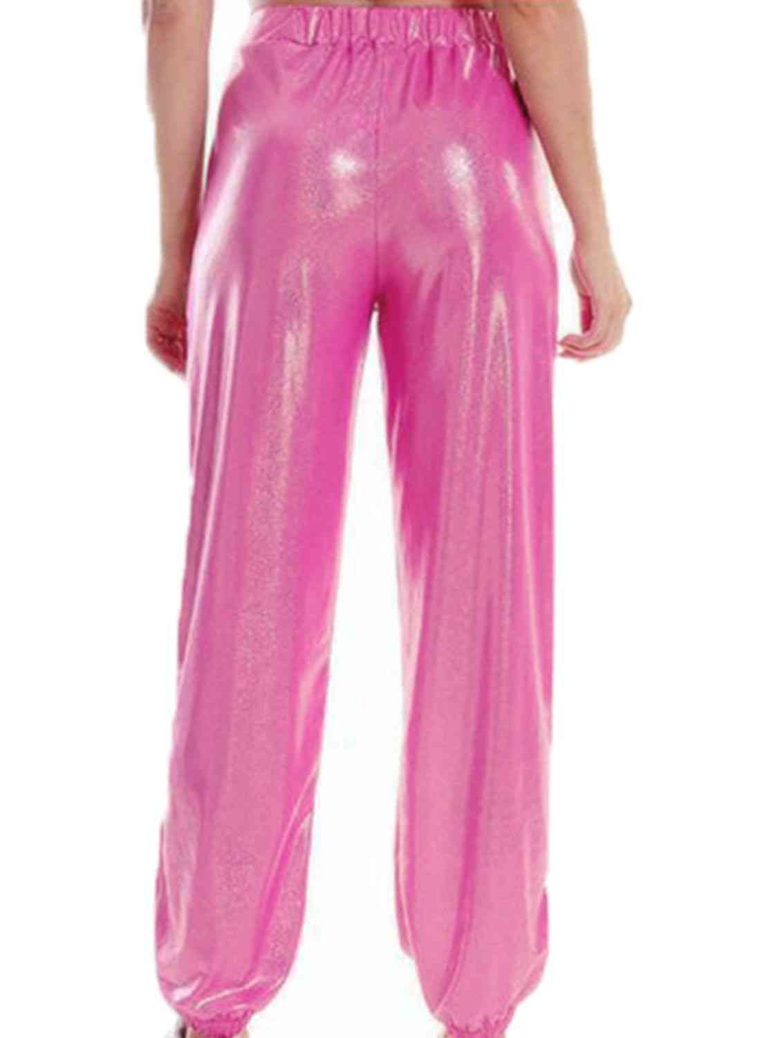 Glitter Elastic Waist Pants with Pockets - Pahabu - Women's Clothing & Shop
