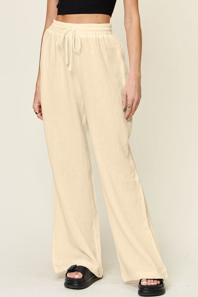 Double Take Full Size Texture Drawstring Wide Leg Pants - Pahabu - Women's Clothing & Shop