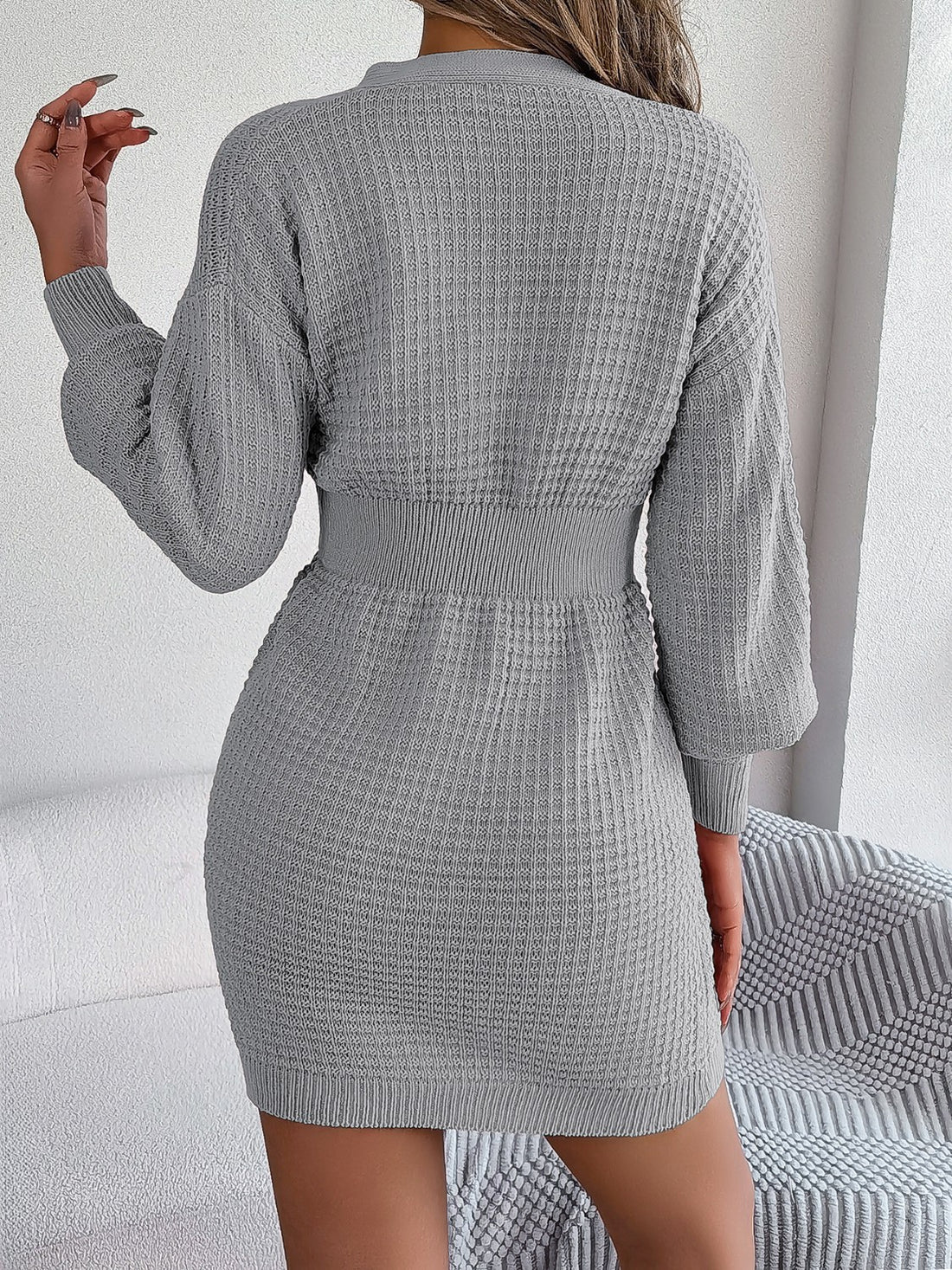 Buttoned Cable-Knit V-Neck Sweater Dress - Pahabu - Women's Clothing & Shop