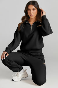 Quarter Zip Top and Drawstring Pants Active Set - Pahabu - Women's Clothing & Shop