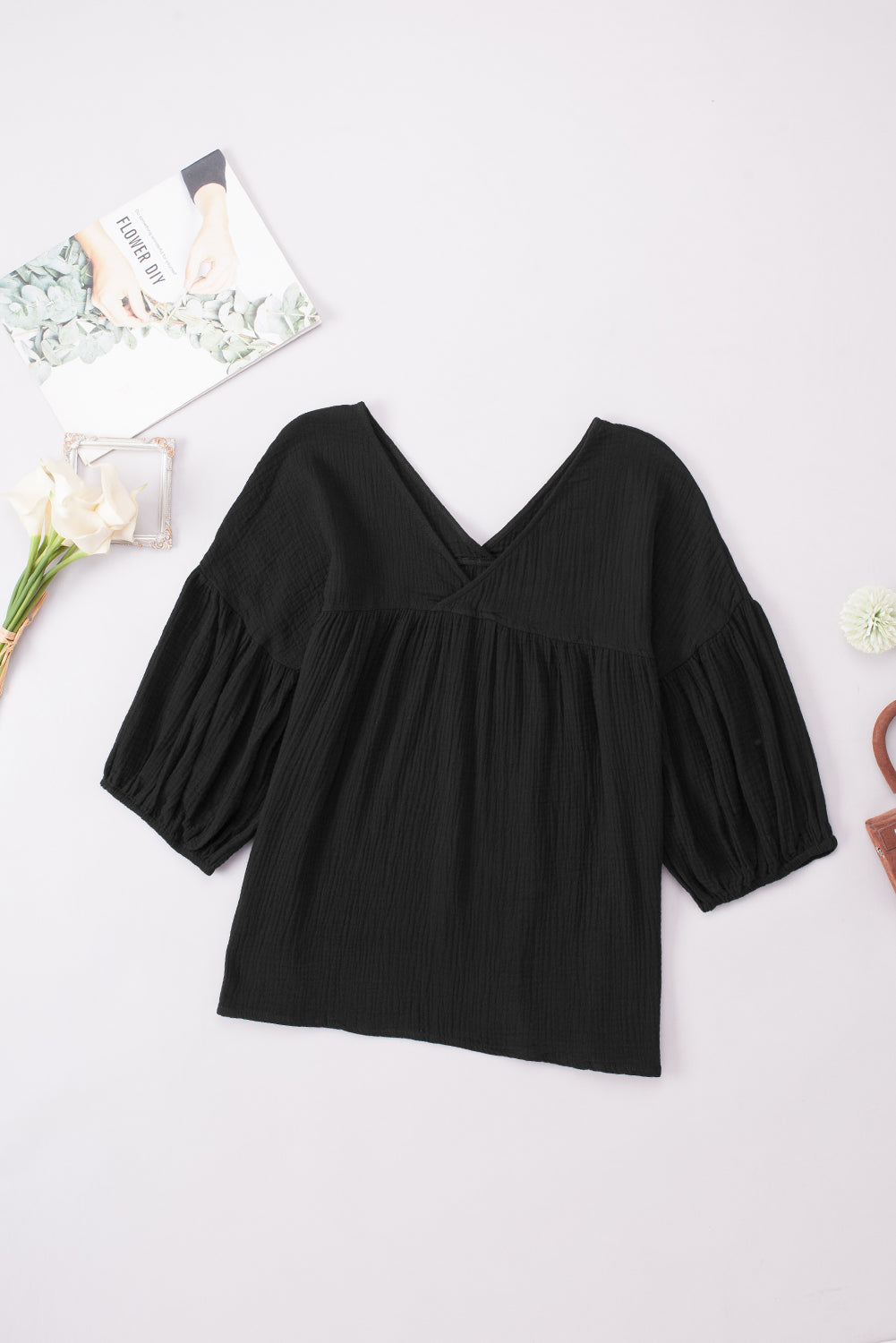 Dropped Shoulder V-Neck Blouse - Pahabu - Women's Clothing & Shop