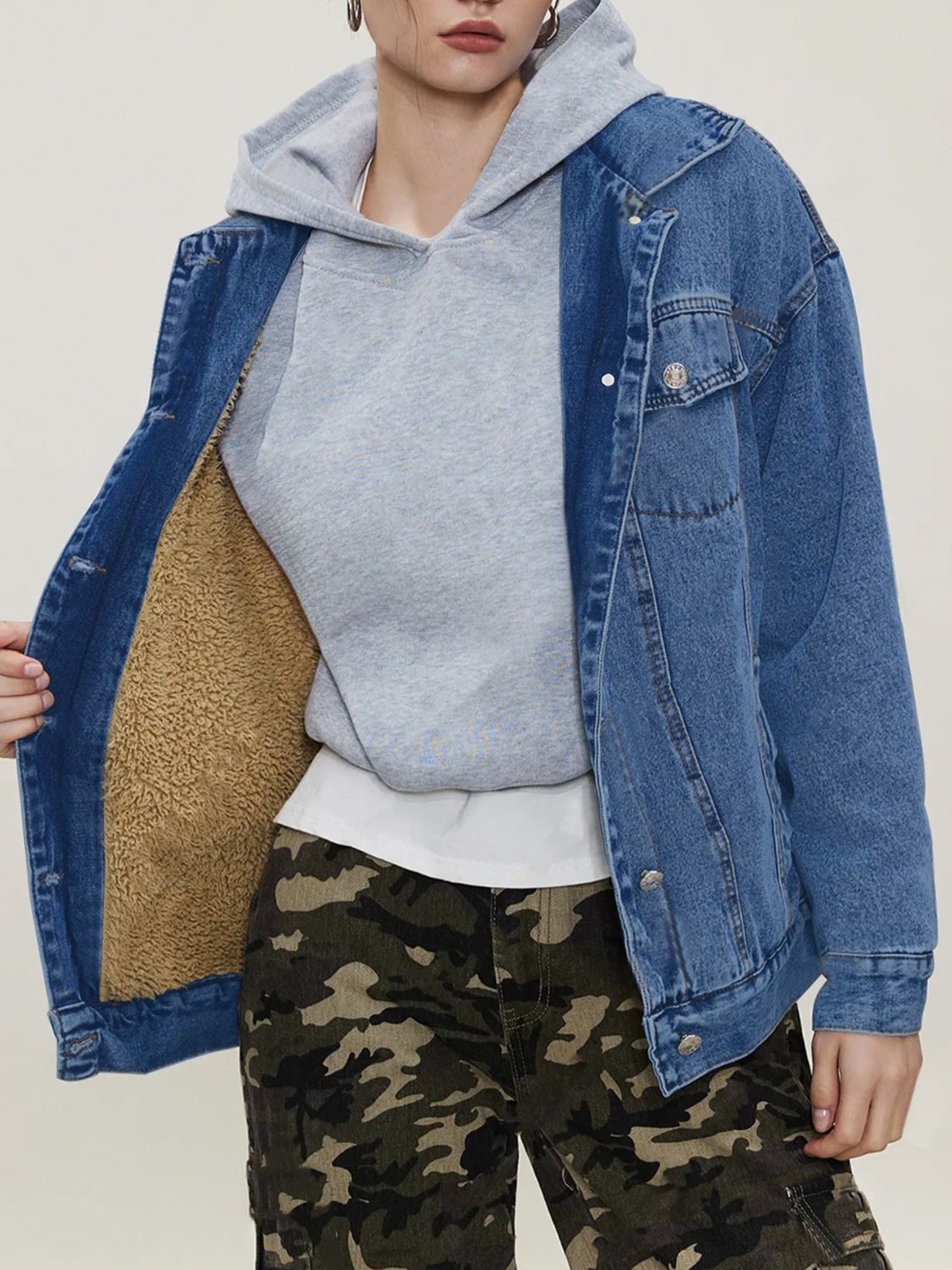 Button Up Collared Neck Long Sleeve Denim Jacket - Pahabu - Women's Clothing & Shop