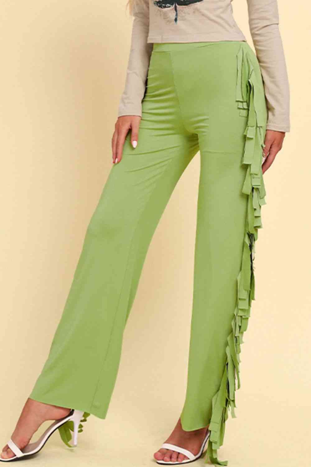 Fringe Trim Wide Leg Pants - Pahabu - Women's Clothing & Shop