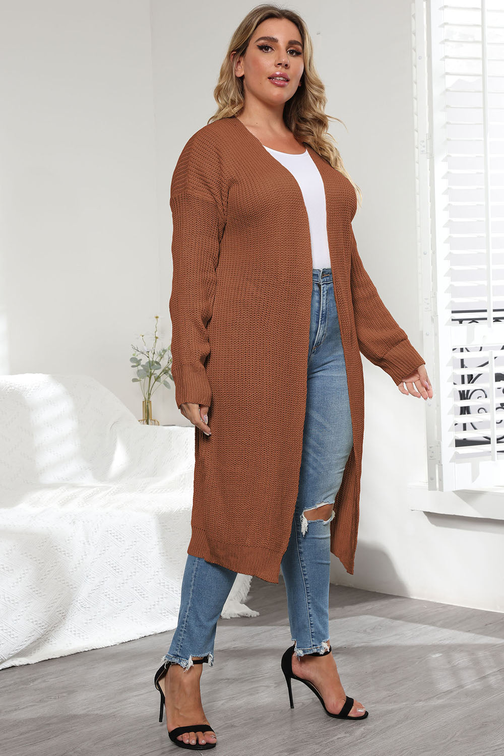 Plus Size Open Front Long Sleeve Cardigan - Pahabu - Women's Clothing & Shop