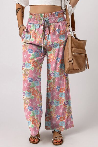 Drawstring Printed Wide Leg Pants - Pahabu - Women's Clothing & Shop