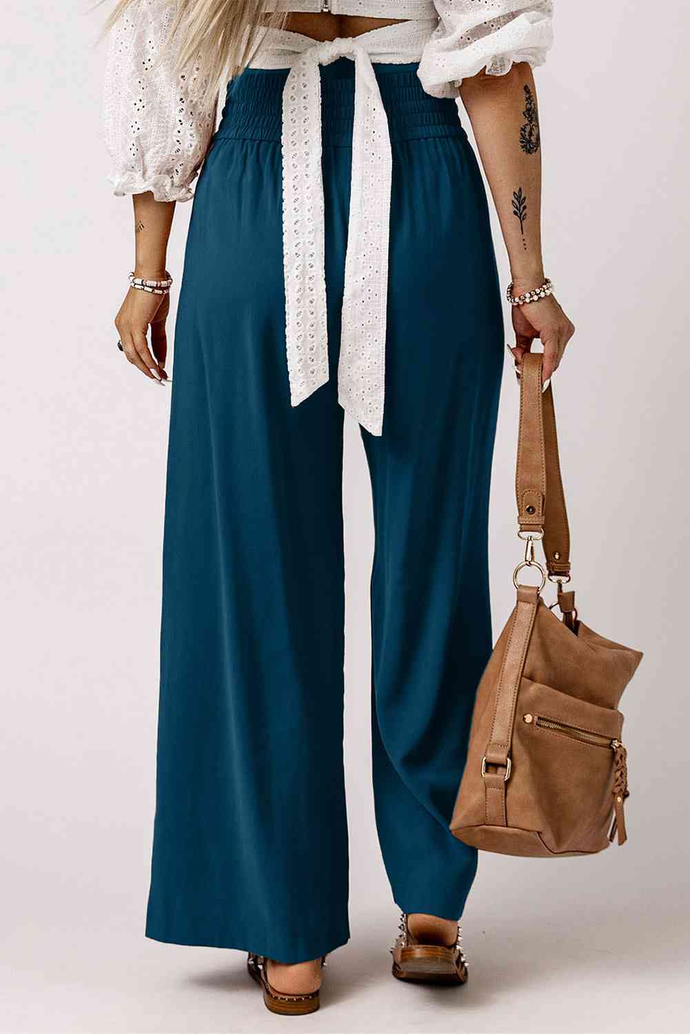 Drawstring Smocked Waist Wide Leg Pants - Pahabu - Women's Clothing & Shop