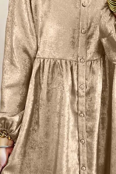 Metallic Sheen Long Sleeve Mini Dress - Pahabu - Women's Clothing & Shop