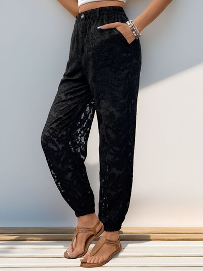 Perfee Pocketed Lace Elastic Waist Pants - Pahabu - Women's Clothing & Shop