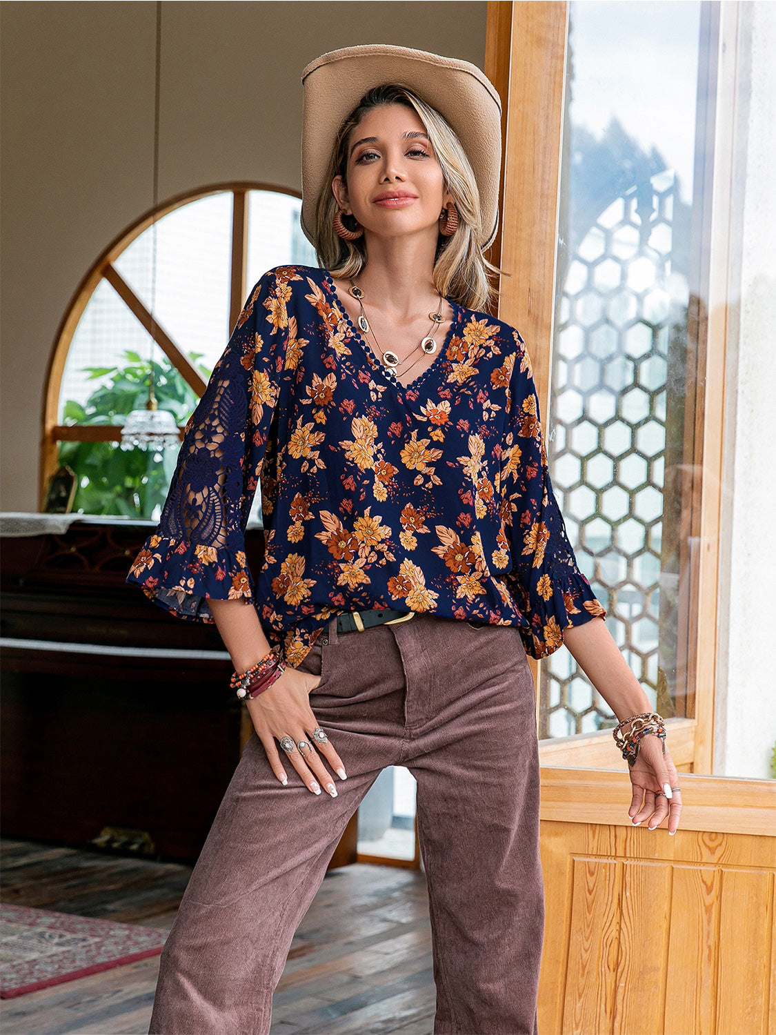 Floral V-Neck Crochet Blouse - Pahabu - Women's Clothing & Shop