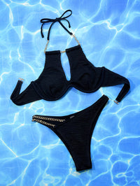 Halter Neck Chain Detail Two-Piece Bikini Set - Pahabu - Women's Clothing & Shop
