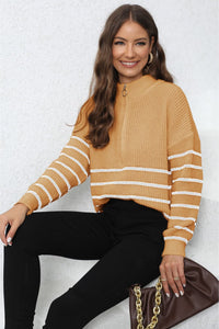 Mock Neck Long Sleeve Zip-Up Sweater - Pahabu - Women's Clothing & Shop