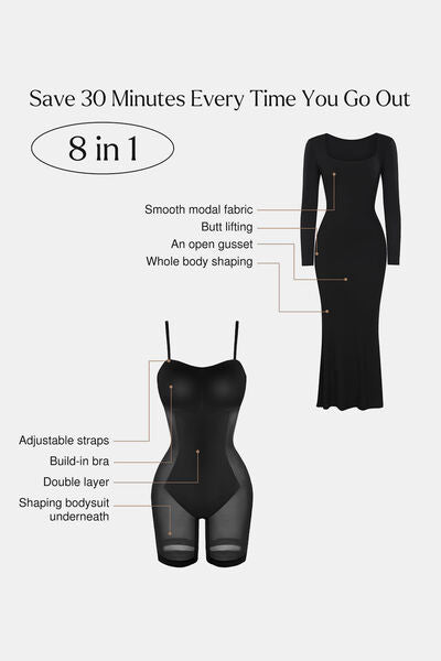 Basic Bae Built-In Shapewear Square Neck Long Sleeve Maxi Dress - Pahabu - Women's Clothing & Shop
