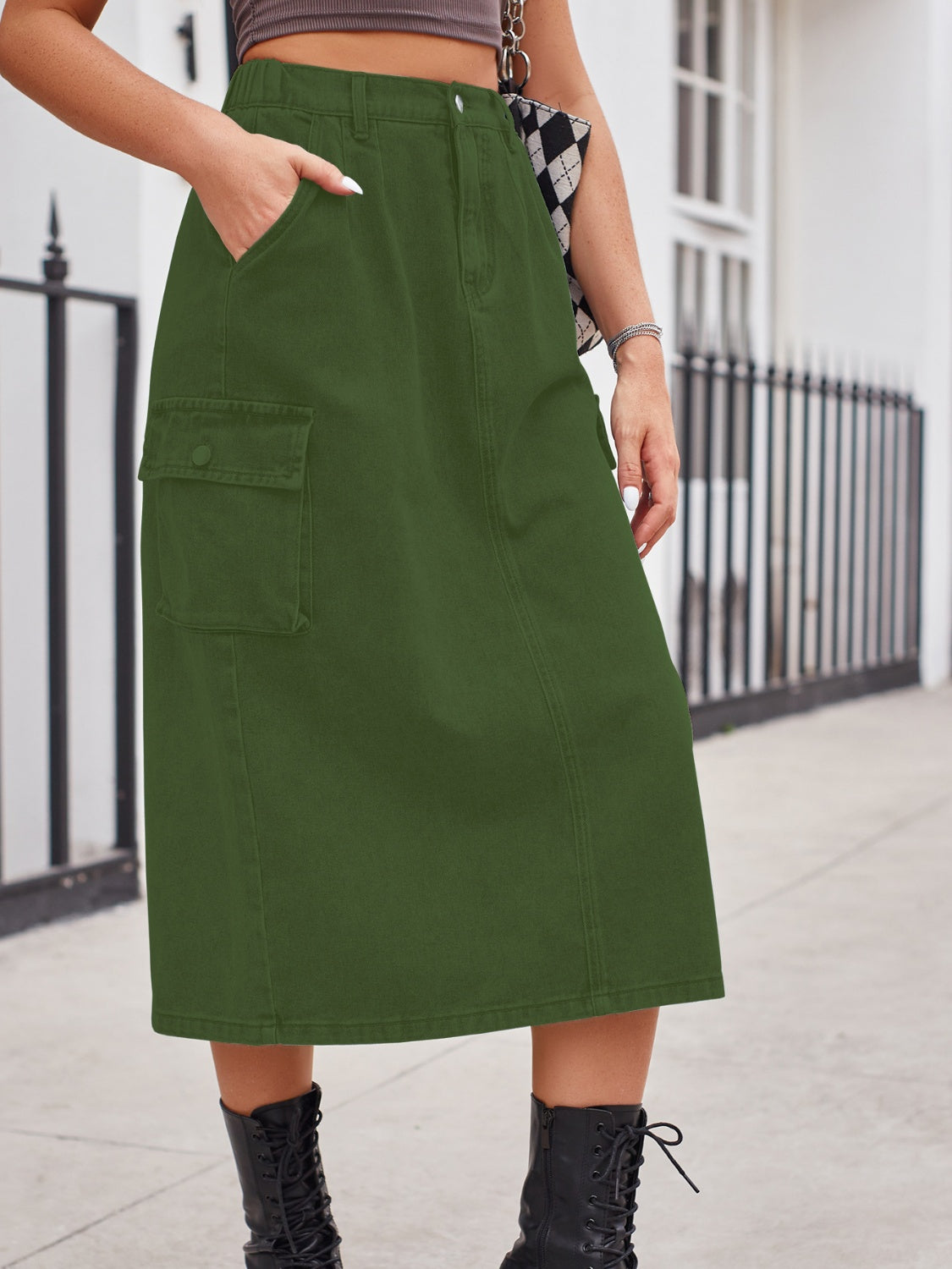 Slit Buttoned Denim Skirt with Pockets - Pahabu - Women's Clothing & Shop