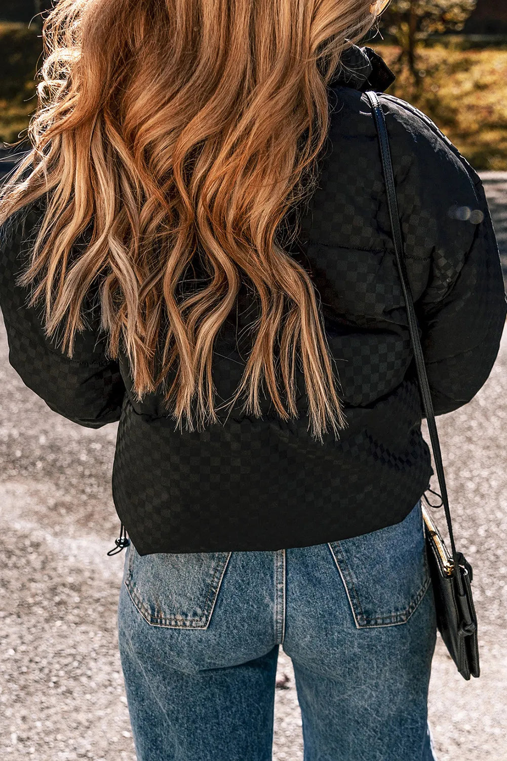 Checkered Turtleneck Zip Up Long Sleeve Winter Coat - Pahabu - Women's Clothing & Shop