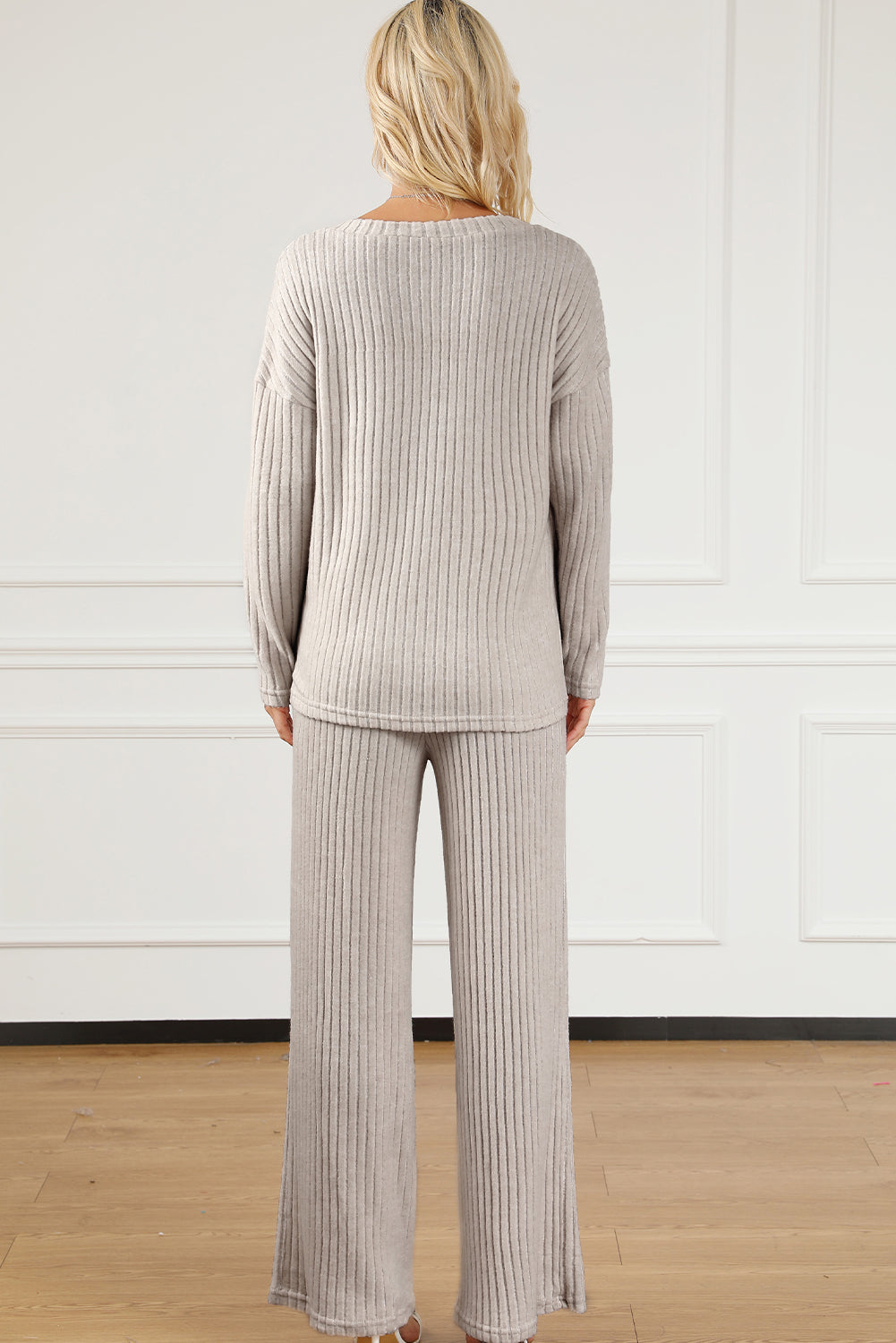 Ribbed V-Neck Top and Pants Lounge Set - Pahabu - Women's Clothing & Shop