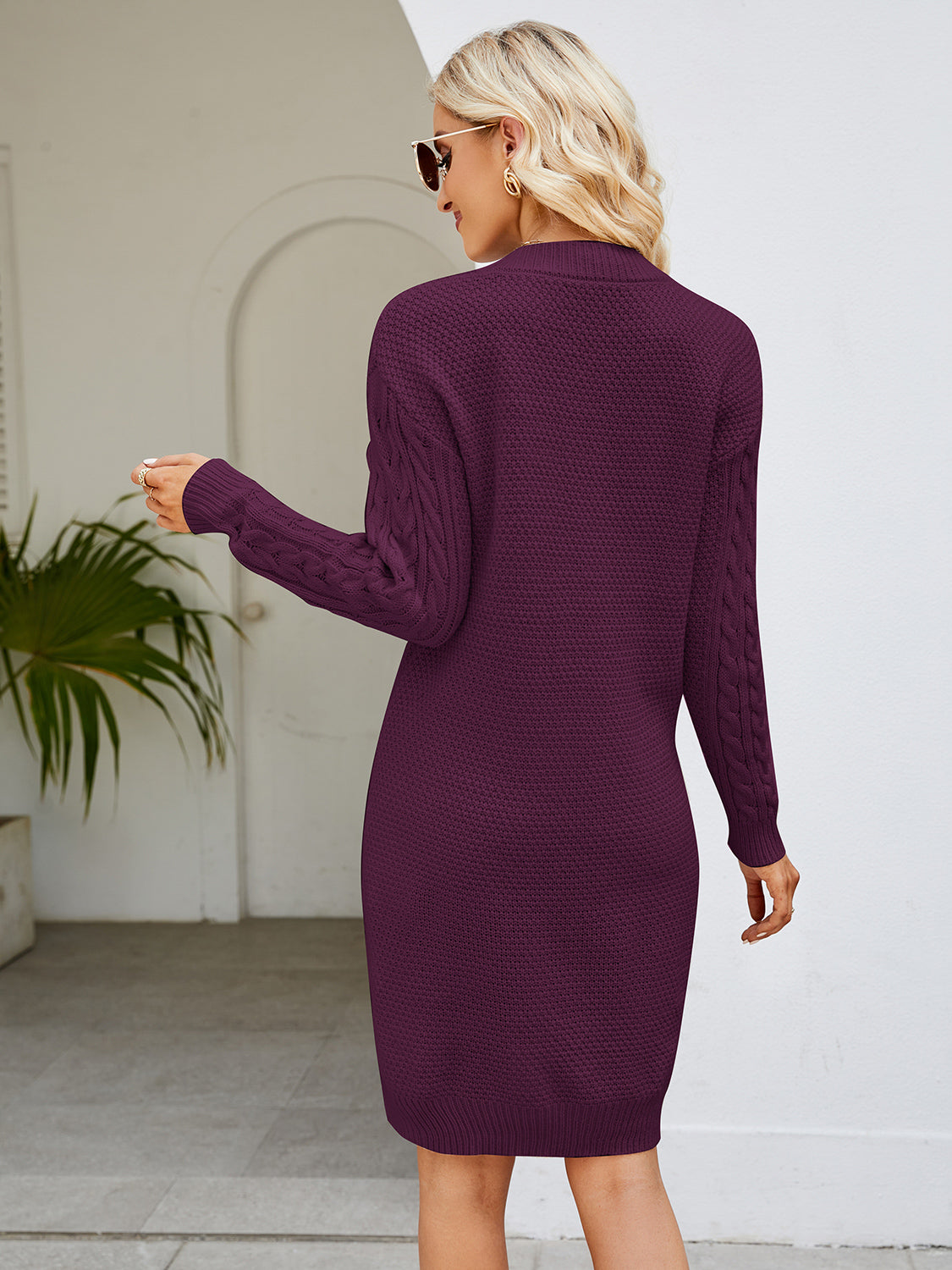 Cable-Knit V-Neck Mini Sweater Dress - Pahabu - Women's Clothing & Shop