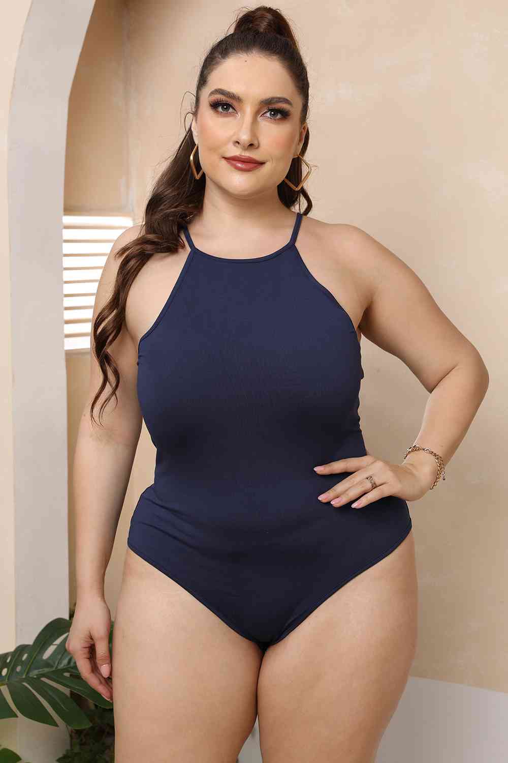 Plus Size Halter Neck Spaghetti Strap Bodysuit - Pahabu - Women's Clothing & Shop