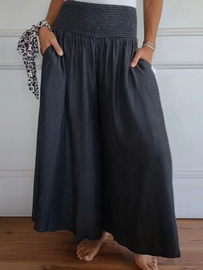 Full Size Smocked Wide Leg Pants with Pockets - Pahabu - Women's Clothing & Shop