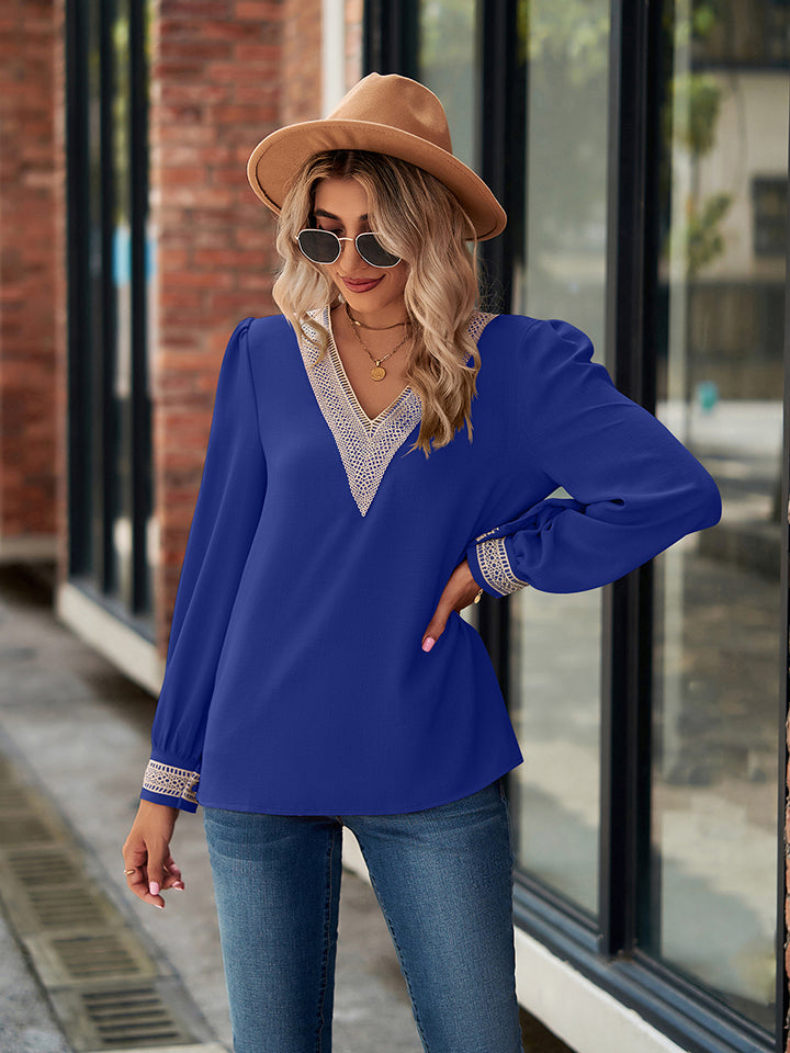 V-Neck Long Sleeve Blouse - Pahabu - Women's Clothing & Shop