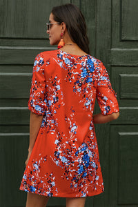 Printed Buttoned V-Neck Half Sleeve Dress - Pahabu - Women's Clothing & Shop