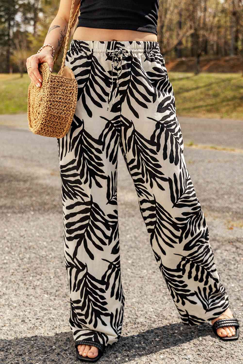 Printed Drawstring Waist Pants with Pockets - Pahabu - Women's Clothing & Shop