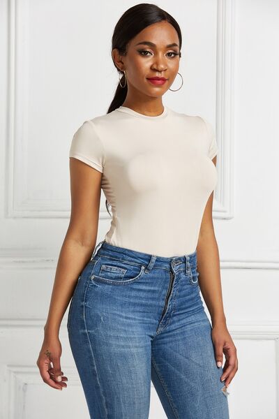 Round Neck Short Sleeve Bodysuit - Pahabu - Women's Clothing & Shop