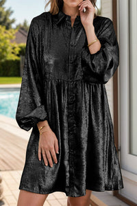 Metallic Sheen Long Sleeve Mini Dress - Pahabu - Women's Clothing & Shop