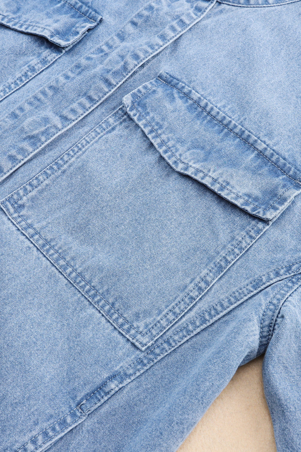 Drawstring Snap Down Denim Jacket with Chest Pockets - Pahabu - Women's Clothing & Shop