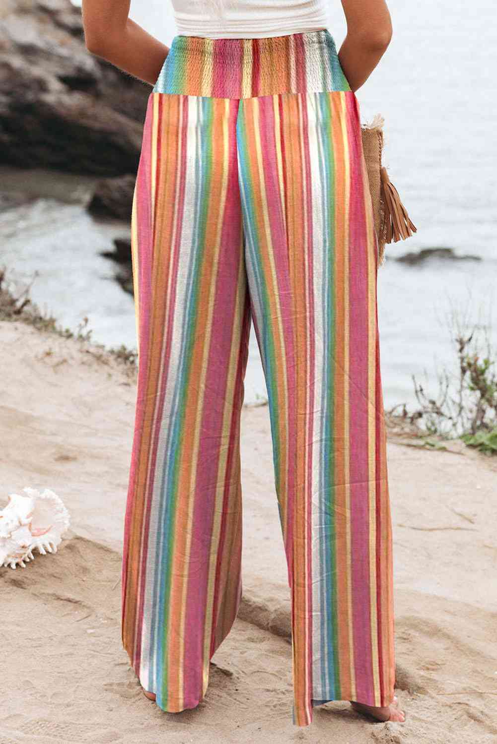 Striped Smocked Waist Pants with Pockets - Pahabu - Women's Clothing & Shop