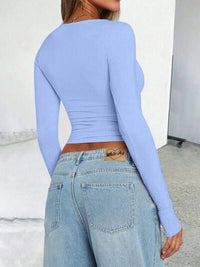 Solid Color Round Neck Long Sleeve T-Shirt - Pahabu - Women's Clothing & Shop