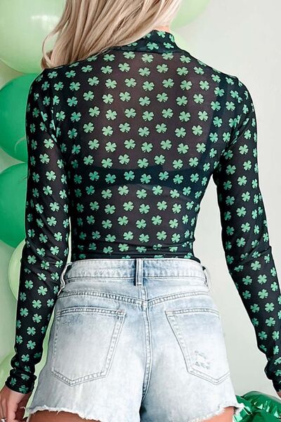 Lucky Clover Mock Neck Long Sleeve Bodysuit - Pahabu - Women's Clothing & Shop