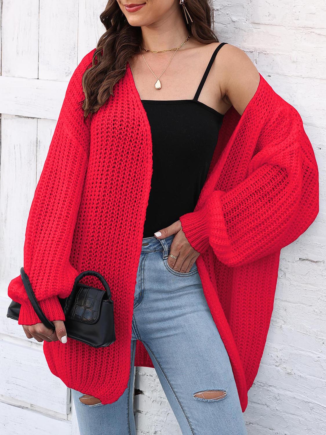 Open Front Dropped Shoulder Longline Cardigan - Pahabu - Women's Clothing & Shop