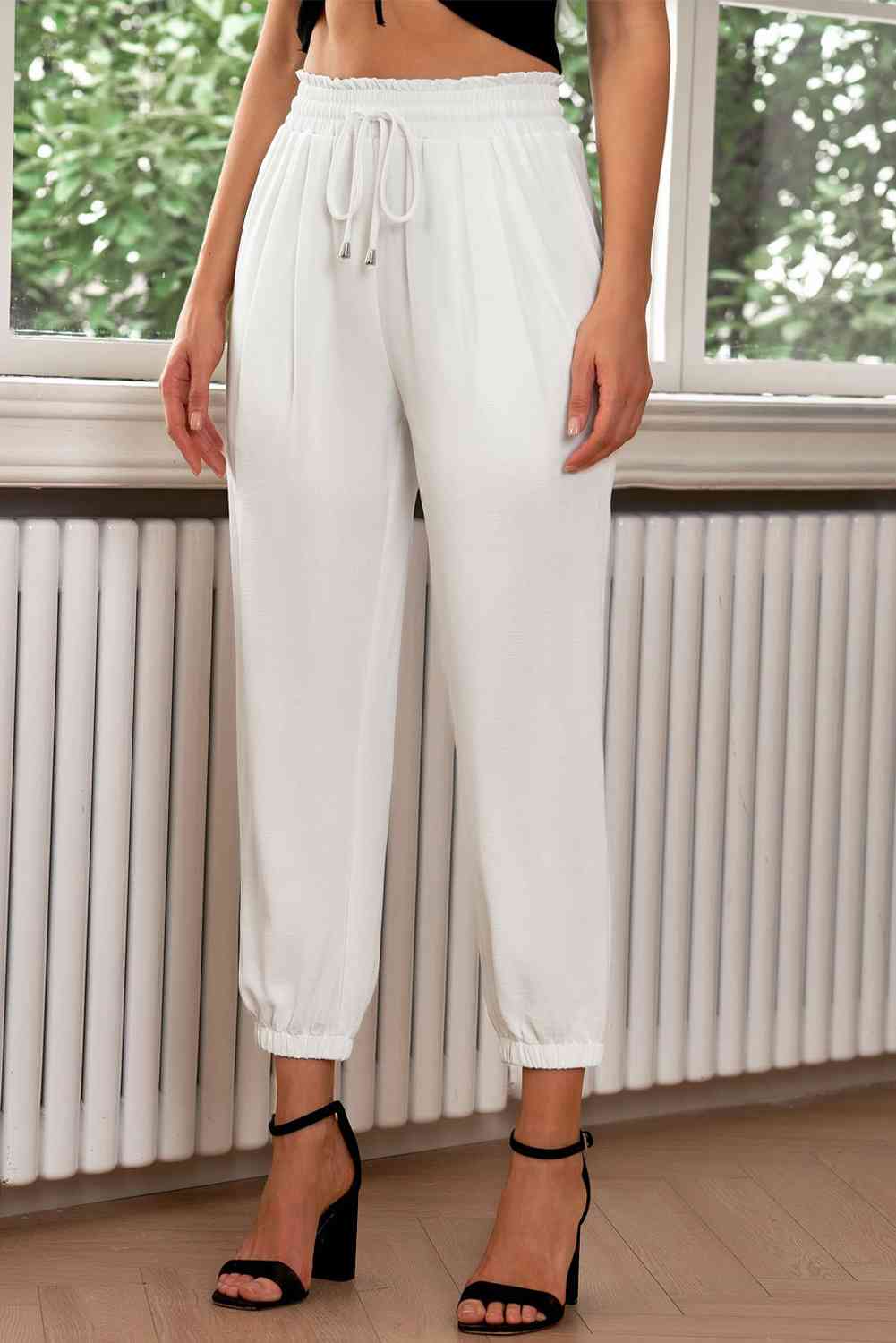 Drawstring Paperbag Waist Cropped Joggers - Pahabu - Women's Clothing & Shop