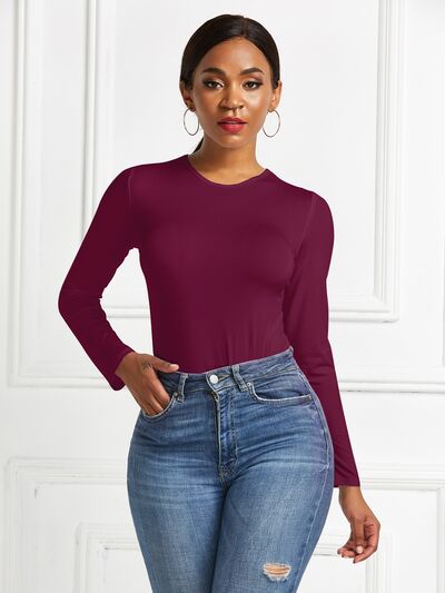 Round Neck Long Sleeve Bodysuit - Pahabu - Women's Clothing & Shop