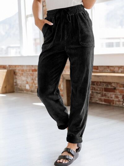 Drawstring Pants with Pockets - Pahabu - Women's Clothing & Shop