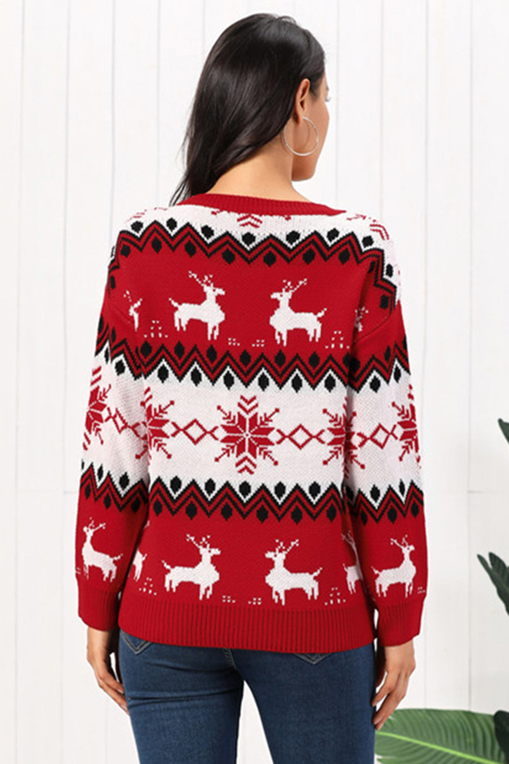 Reindeer Round Neck Sweater - Pahabu - Women's Clothing & Shop