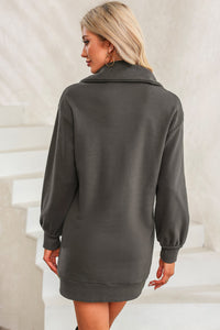 Half Zip Dropped Shoulder Mini Sweatshirt Dress - Pahabu - Women's Clothing & Shop