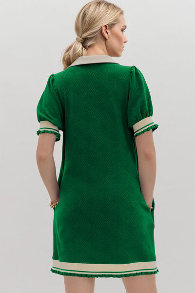 Oh Frill Contrast Trim Johnny Collar Short Sleeve Mini Dress - Pahabu - Women's Clothing & Shop