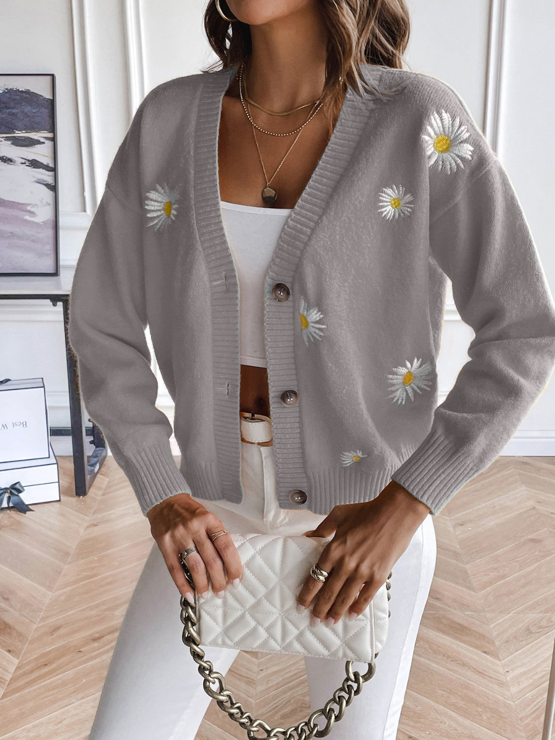 Floral Button Up Cardigan - Pahabu - Women's Clothing & Shop