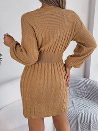 Cable-Knit Cutout Round Neck Slit Sweater Dress - Pahabu - Women's Clothing & Shop