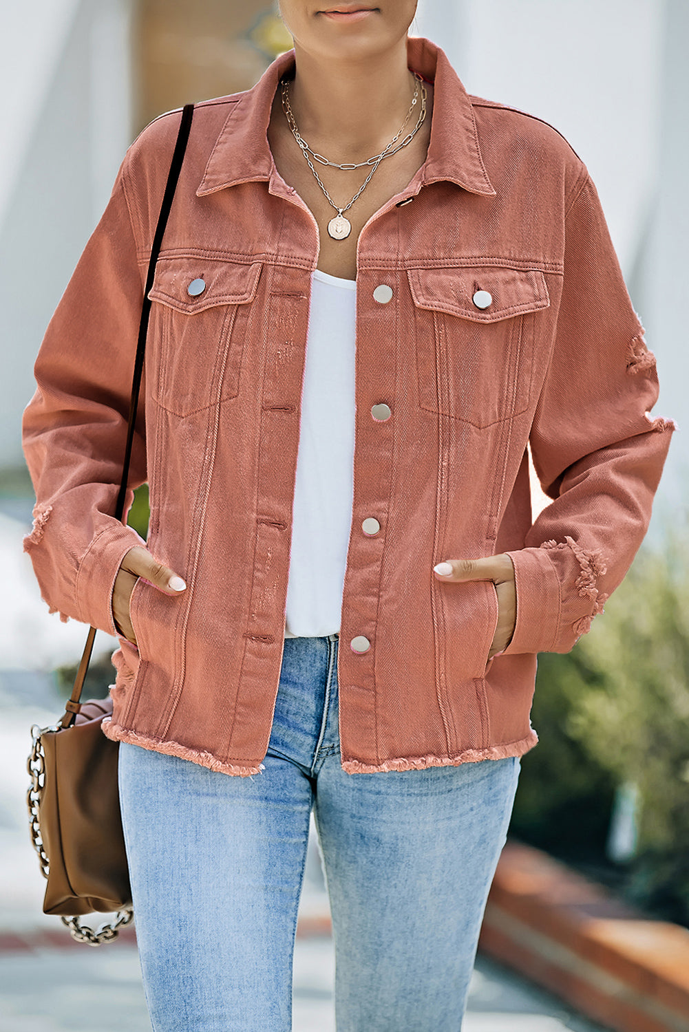 Distressed Raw Hem Denim Jacket - Pahabu - Women's Clothing & Shop