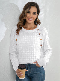 Decorative Button Long Sleeve Sweater - Pahabu - Women's Clothing & Shop