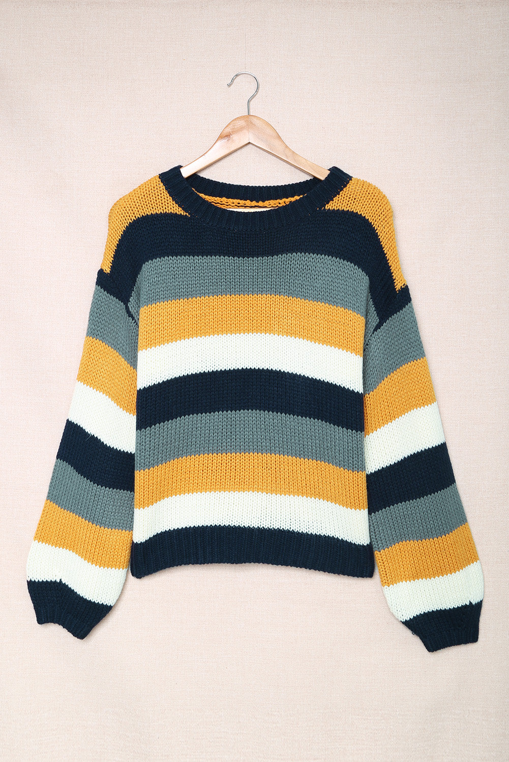 Color Block Round Neck Dropped Shoulder Sweater - Pahabu - Women's Clothing & Shop