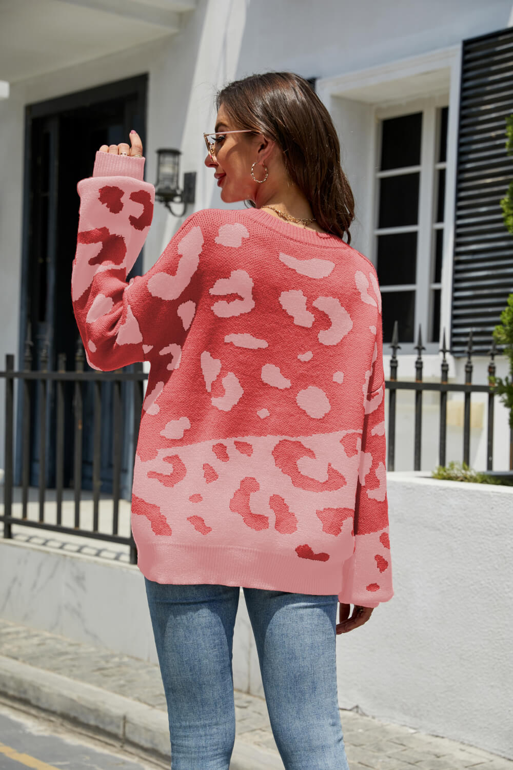 Woven Right Leopard Ribbed Trim Dropped Shoulder Sweater - Pahabu - Women's Clothing & Shop