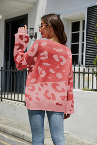 Woven Right Leopard Ribbed Trim Dropped Shoulder Sweater - Pahabu - Women's Clothing & Shop